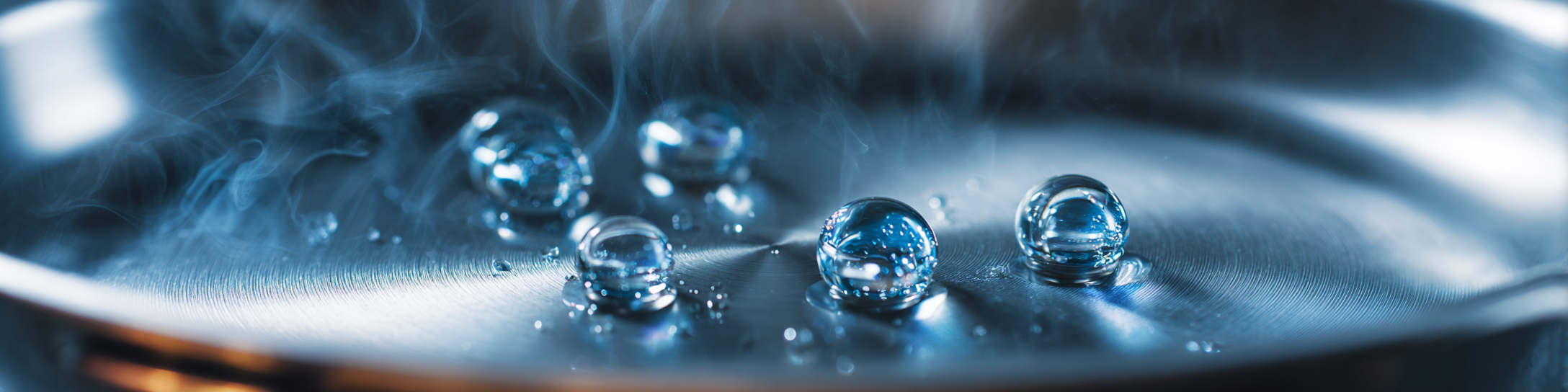 Close-up of a polished stainless steel frying pan