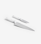 Misen chef knife and paring knife set with white handles