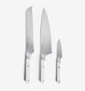 Misen 3-piece knife set with bread knife, chef's knife, and paring knife in white