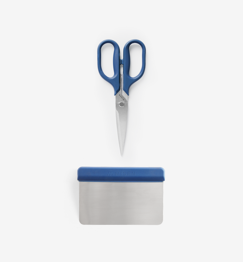 Misen kitchen shears and bench scraper set in blue