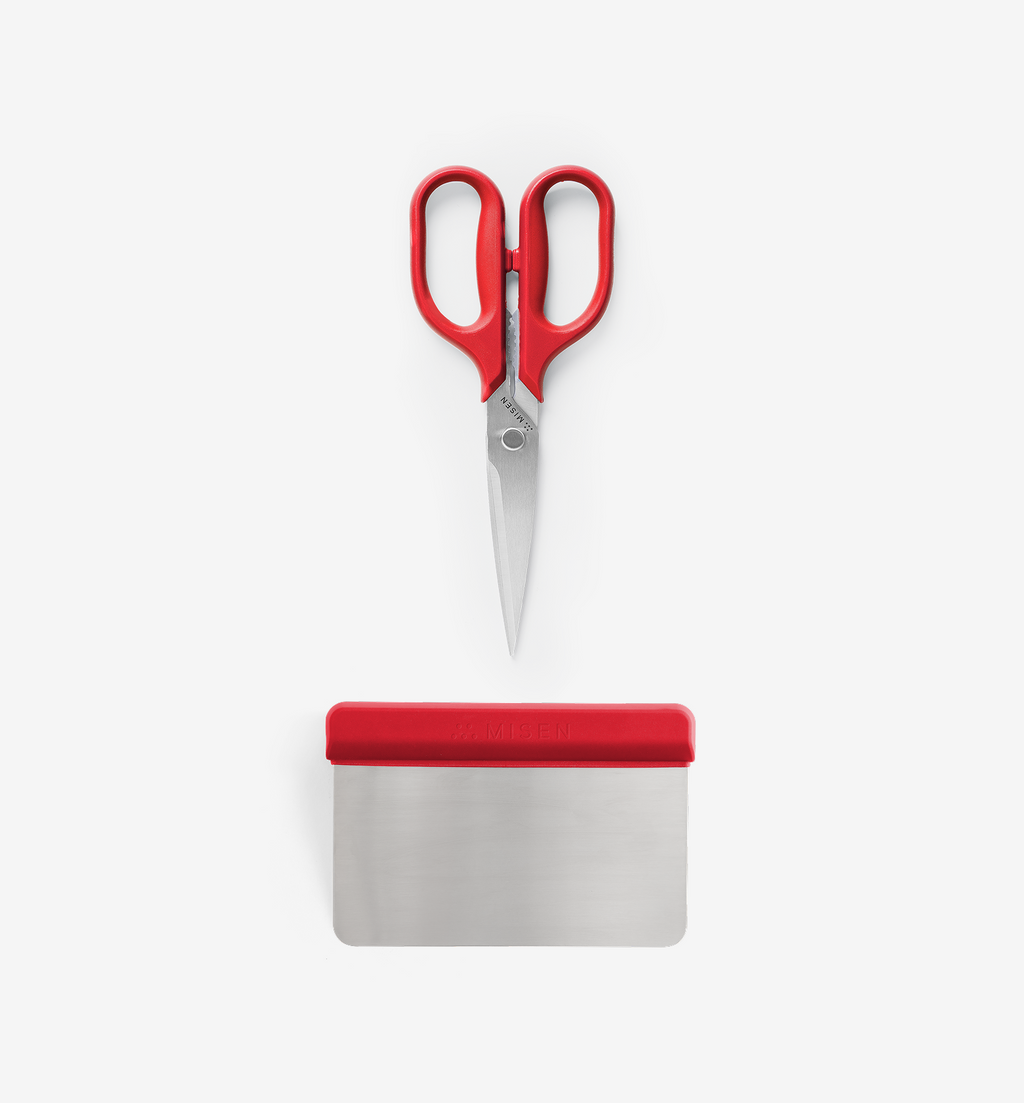 Misen kitchen shears and bench scraper set in red