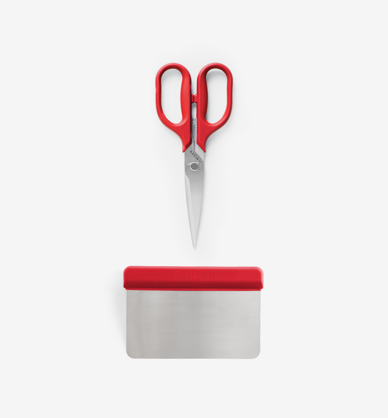 Misen kitchen shears and bench scraper set in red