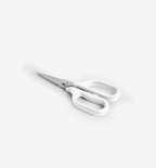 Misen kitchen shears with white handles and stainless steel blades