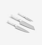 Misen 3-piece kitchen knife set with white handles – chef, utility, and paring knives
