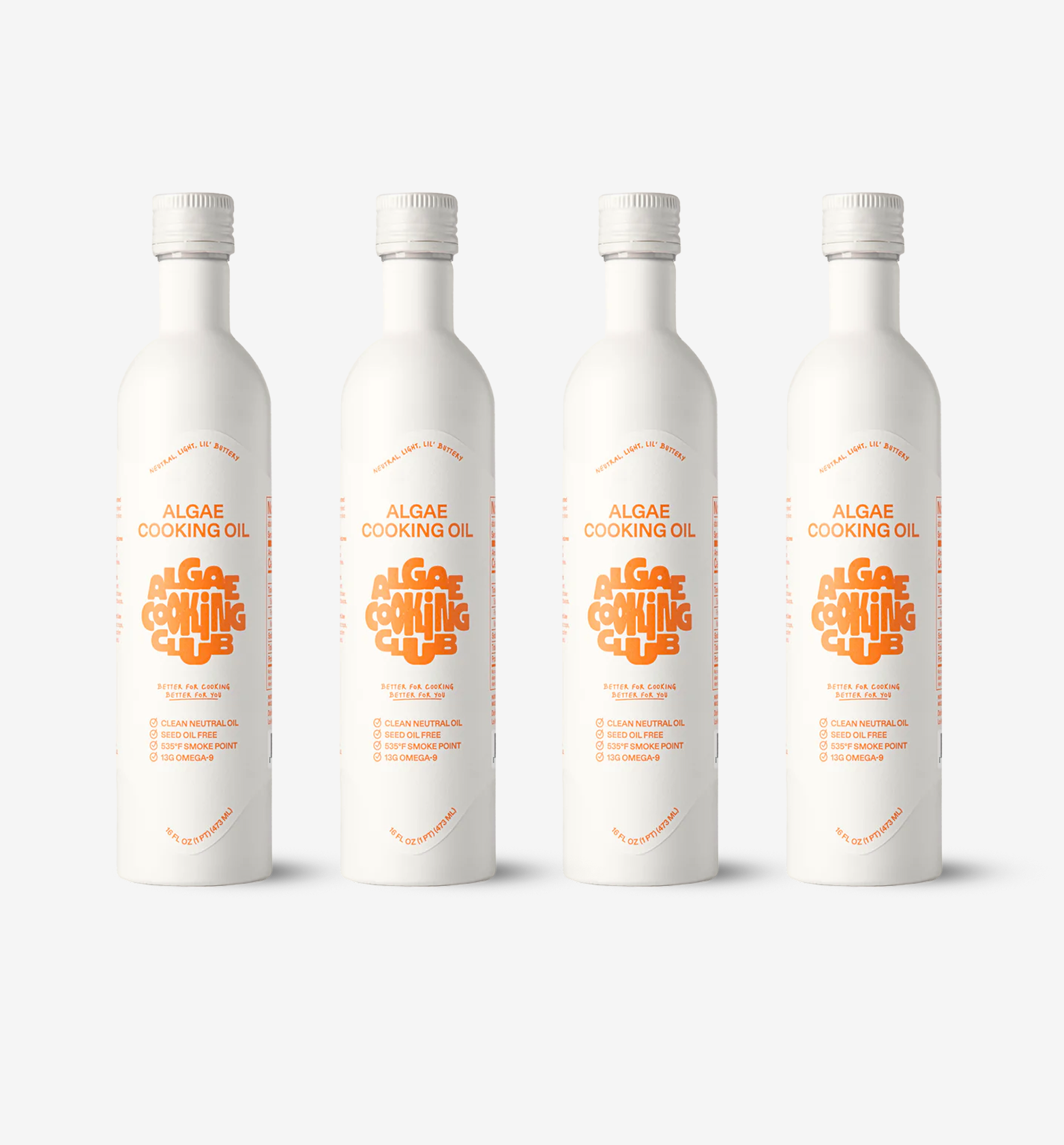 Algae Cooking Club algae cooking oil in white aluminum bottles, seed oil free with 535°F smoke point and 13g Omega-9