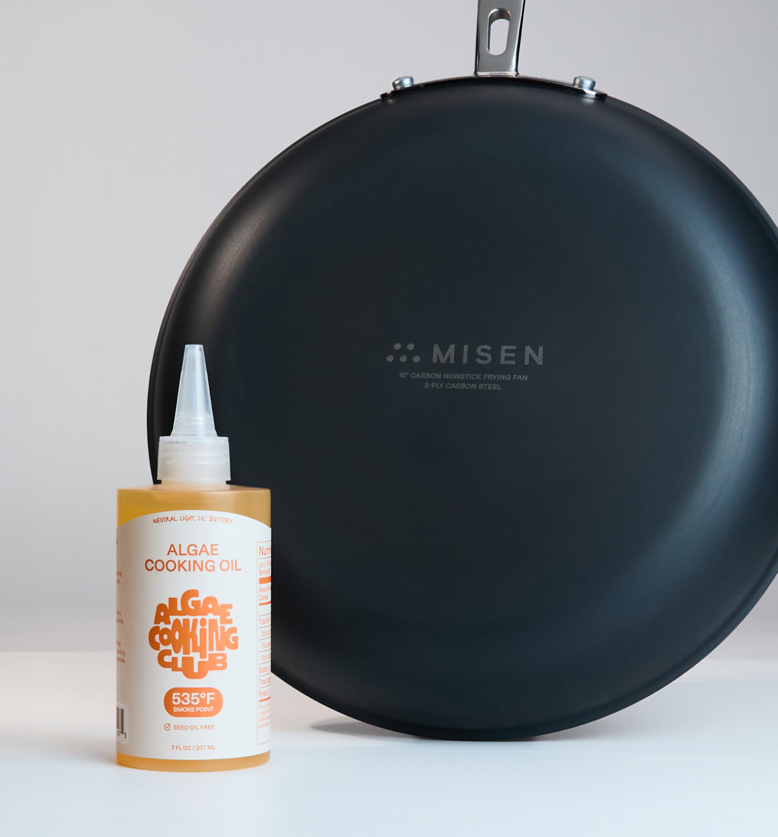 Misen 10-inch carbon nonstick frying pan with Algae Cooking Club oil, 535°F smoke point
