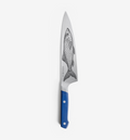 Misen chef's knife with fish etching and blue handle