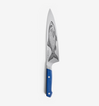 Misen chef's knife with fish etching and blue handle