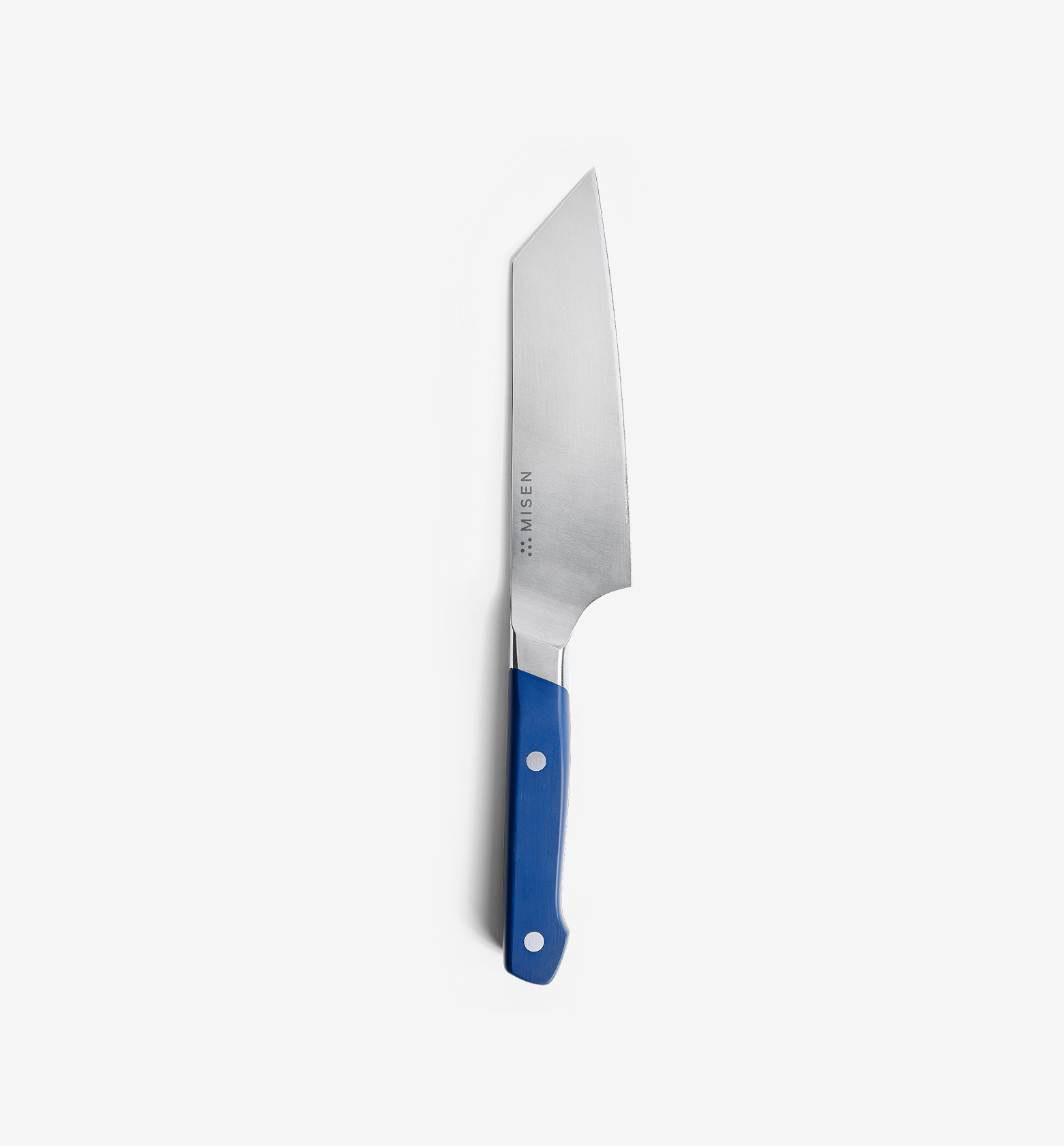 Misen chef's knife with blue handle and stainless steel blade