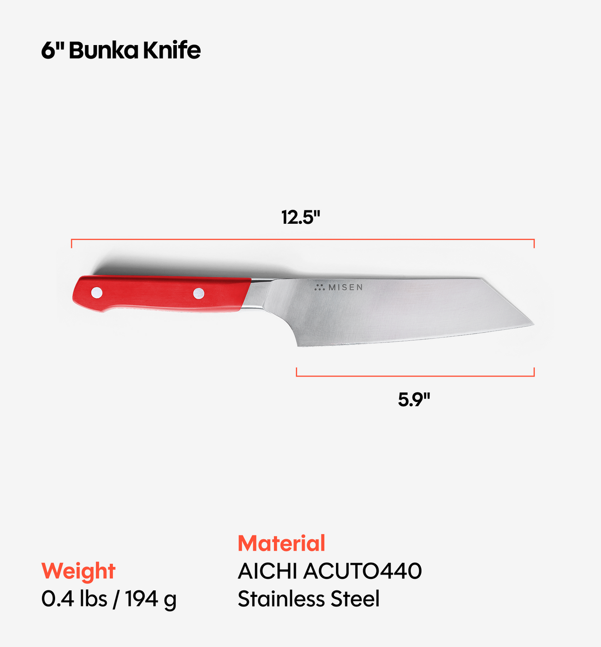 6" Bunka Knife (ACUTO440) - Red