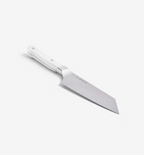 Misen Santoku chef knife with white handle and stainless steel blade