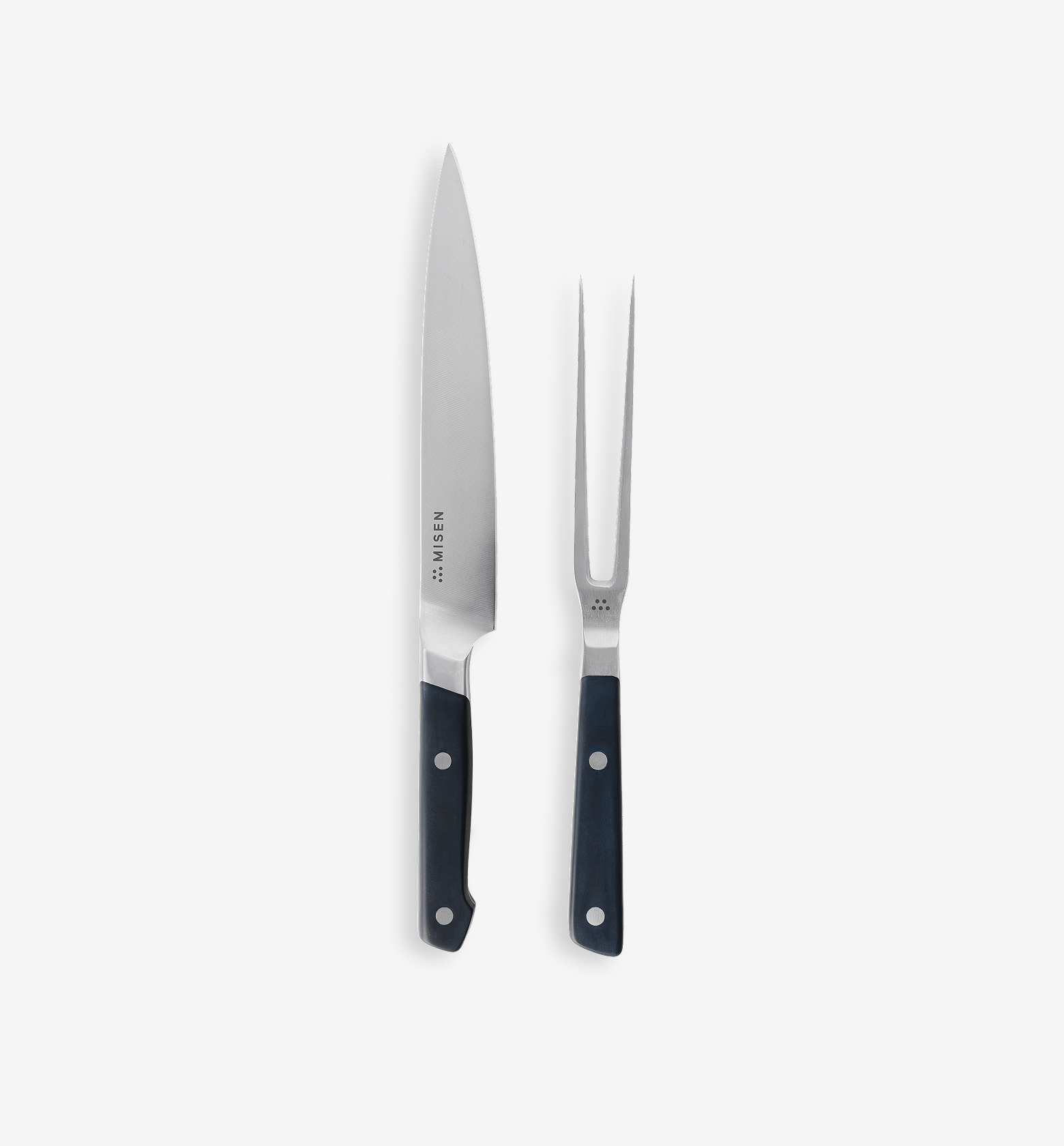 Misen carving knife and carving fork set with dark blue handles