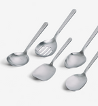 Misen stainless steel kitchen utensil set with ladle, slotted spoon, spatula, and serving spoons