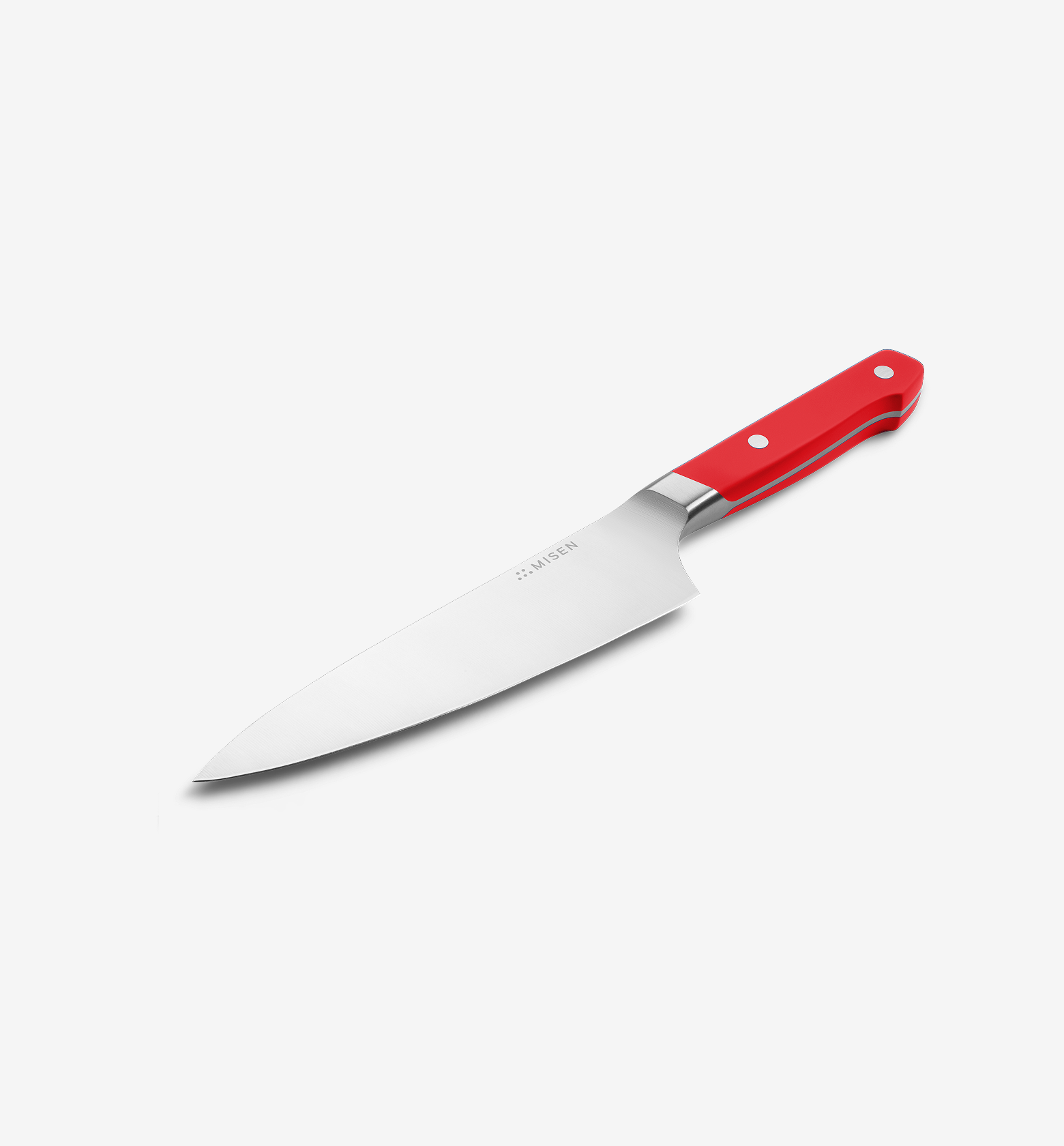 Misen chef's knife with red handle and stainless steel blade