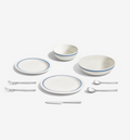 9-Piece Dinnerware + Flatware Set (Serves 1), blue dinnerware with brushed flatware