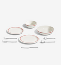 9-Piece Dinnerware + Flatware Set (Serves 1), red porcelain dinnerware with brushed 18/10 stainless steel flatware