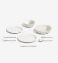 9‑Piece Dinnerware + Flatware Set (Serves 1) – White porcelain plates with brushed stainless steel flatware