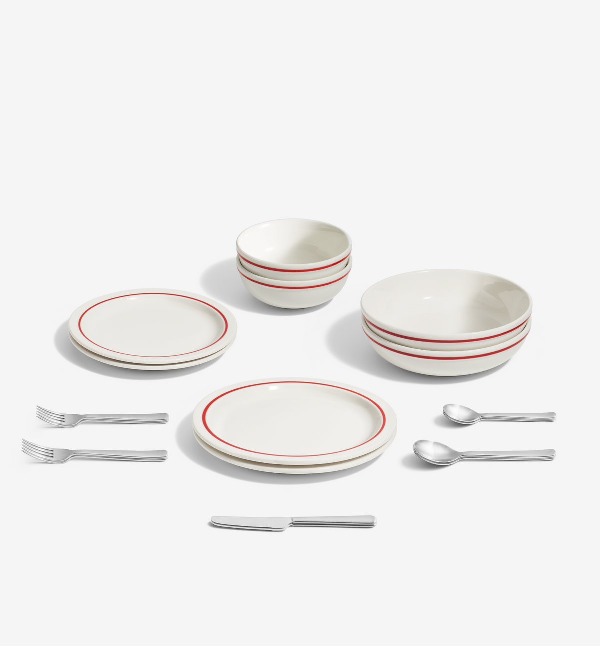 18-Piece Dinnerware + Flatware Set (Serves 2) - Red / Brushed