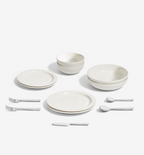 18-Piece Dinnerware + Flatware Set (Serves 2) - White / Polished