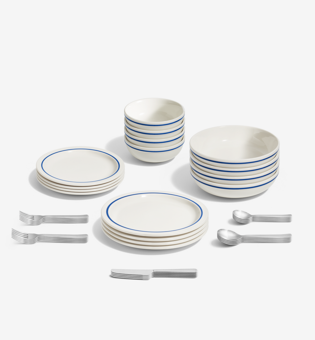 36-Piece Dinnerware + Flatware Set (Serves 4) - Blue / Brushed