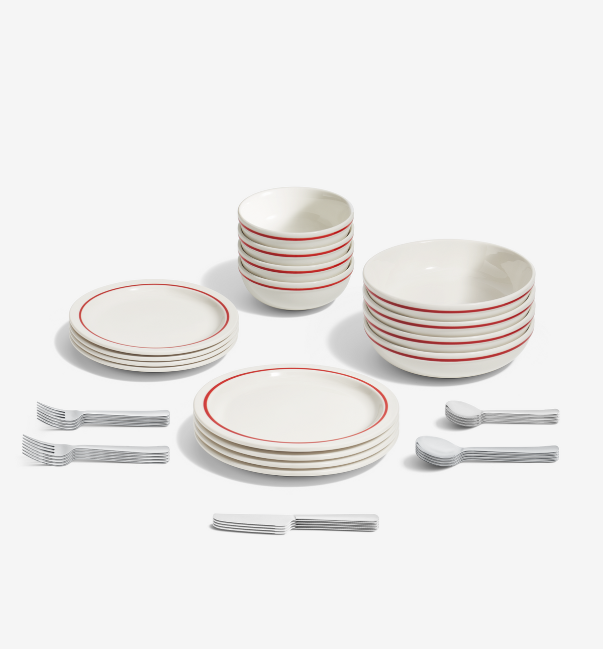 36-Piece Dinnerware + Flatware Set (Serves 4) - Red / Polished