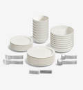 72-Piece Dinnerware + Flatware Set (Serves 8) - White / Brushed