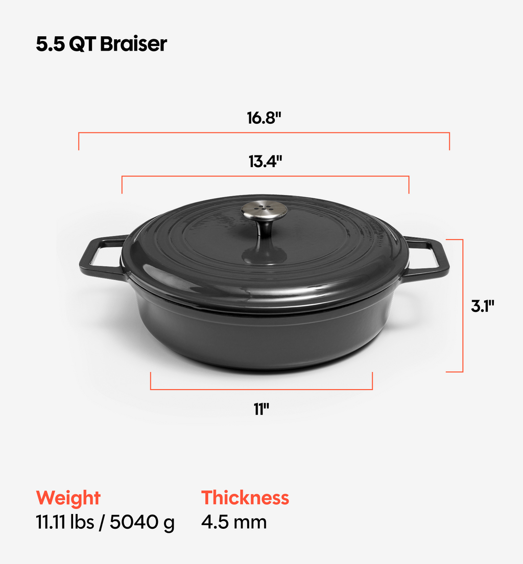 5.5 QT Enamel Cast-Iron Braiser - Black - Final Sale