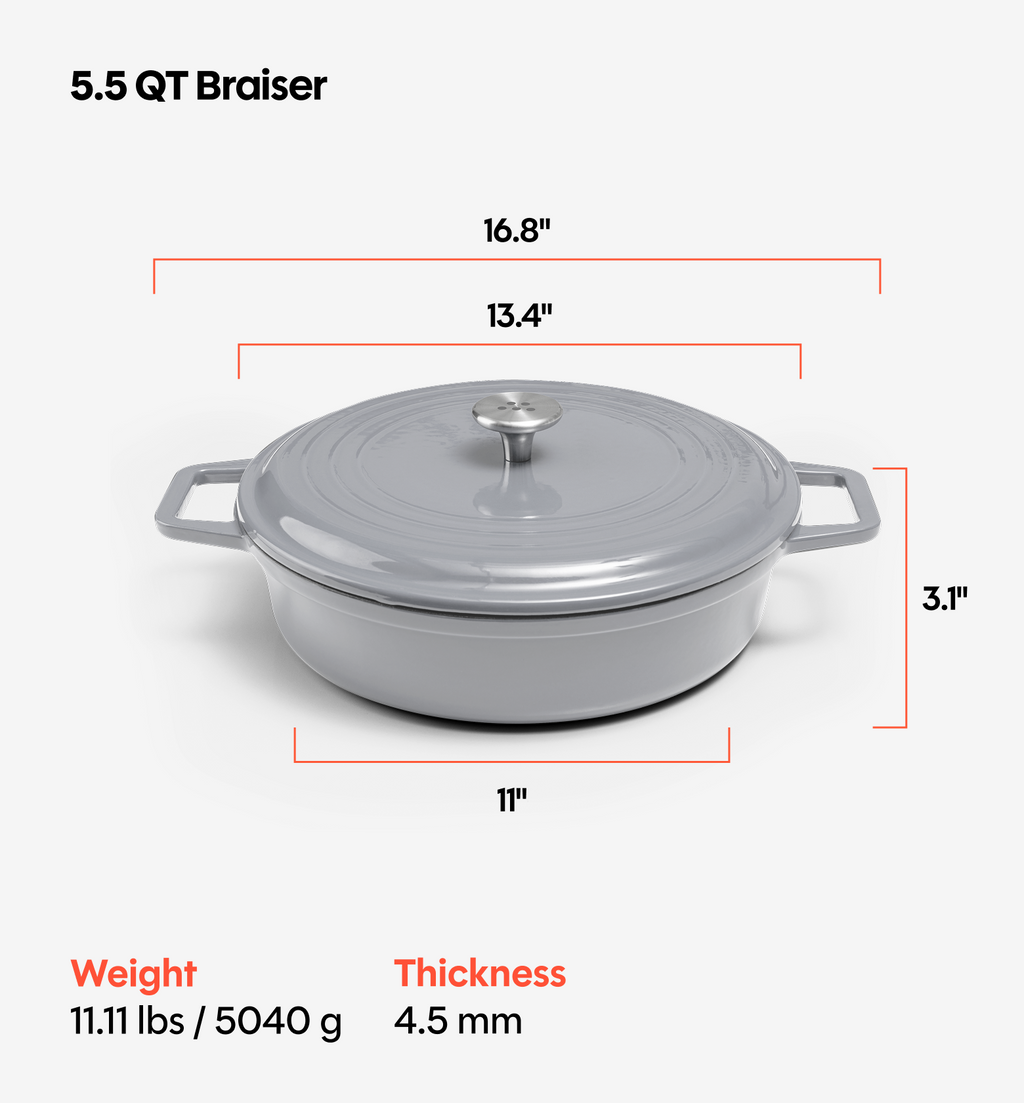 5.5 QT Enamel Cast-Iron Braiser - Gray - Final Sale