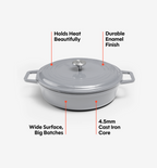 5.5 QT Enamel Cast-Iron Braiser - Gray - Final Sale
