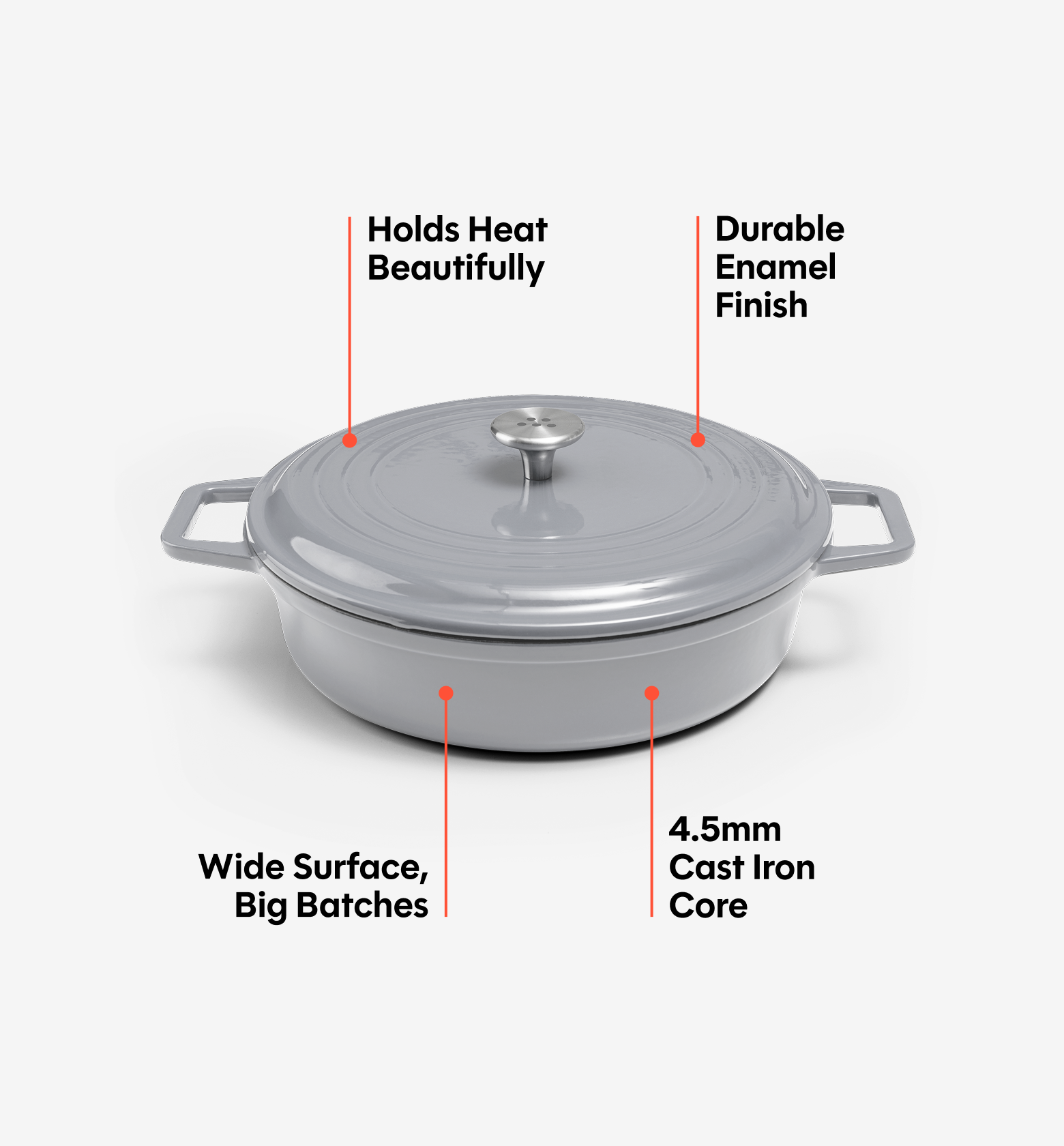 5.5 QT Enamel Cast-Iron Braiser - Gray - Final Sale