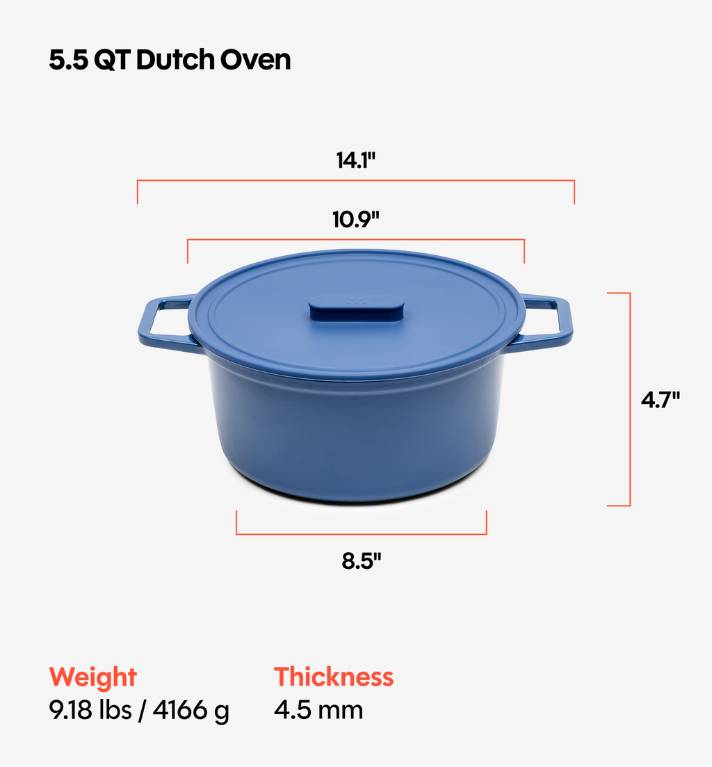 5.5 QT Enamel Cast-Iron Dutch Oven - Grill & Silicone Lid - Classic Blue - Final Sale