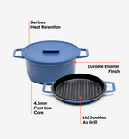 5.5 QT Enamel Cast-Iron Dutch Oven - Grill & Silicone Lid - Classic Blue - Final Sale