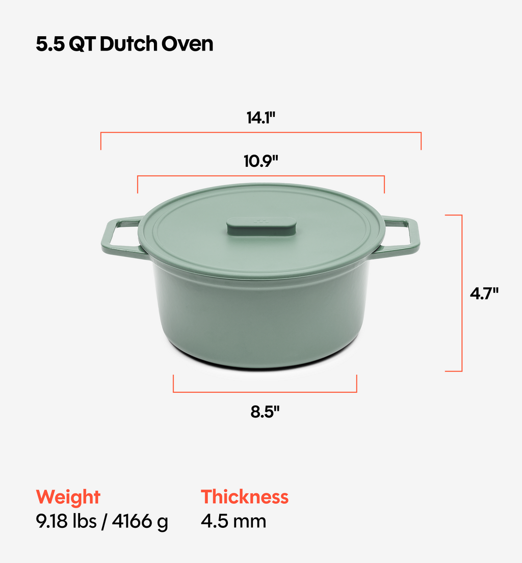 5.5 QT Enamel Cast-Iron Dutch Oven - Grill & Silicone Lid - Sage - Final Sale