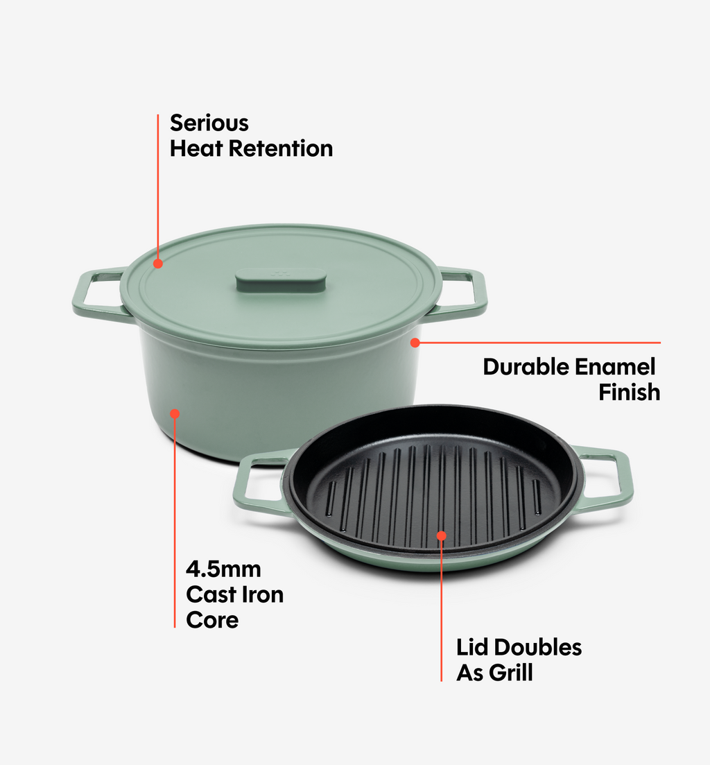 5.5 QT Enamel Cast-Iron Dutch Oven - Grill & Silicone Lid - Sage - Final Sale