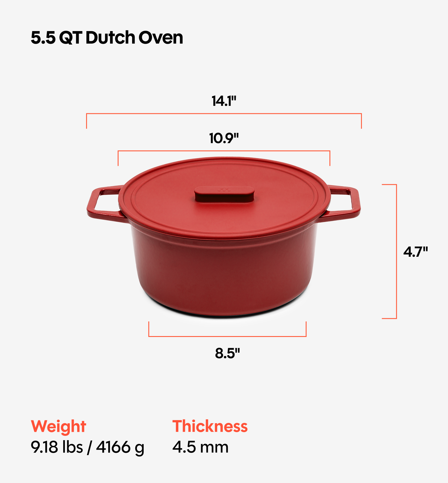 5.5 QT Enamel Cast-Iron Dutch Oven - Grill & Silicone Lid - Red - Final Sale