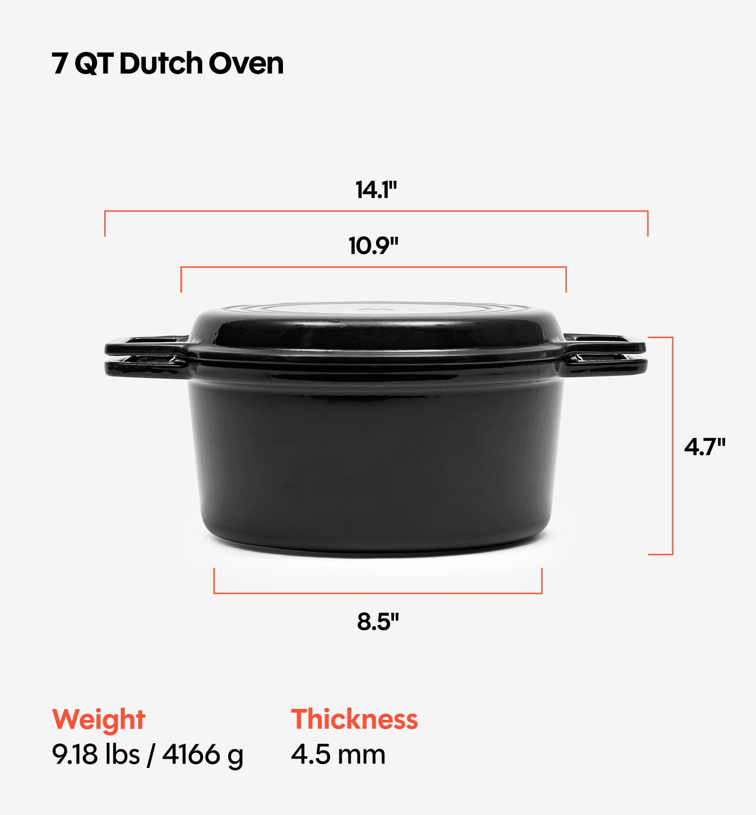 7 QT Enamel Cast-Iron Dutch Oven - Grill Lid - Black - Final Sale