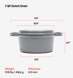 7 QT Enamel Cast-Iron Dutch Oven - Grill Lid - Gray - Final Sale