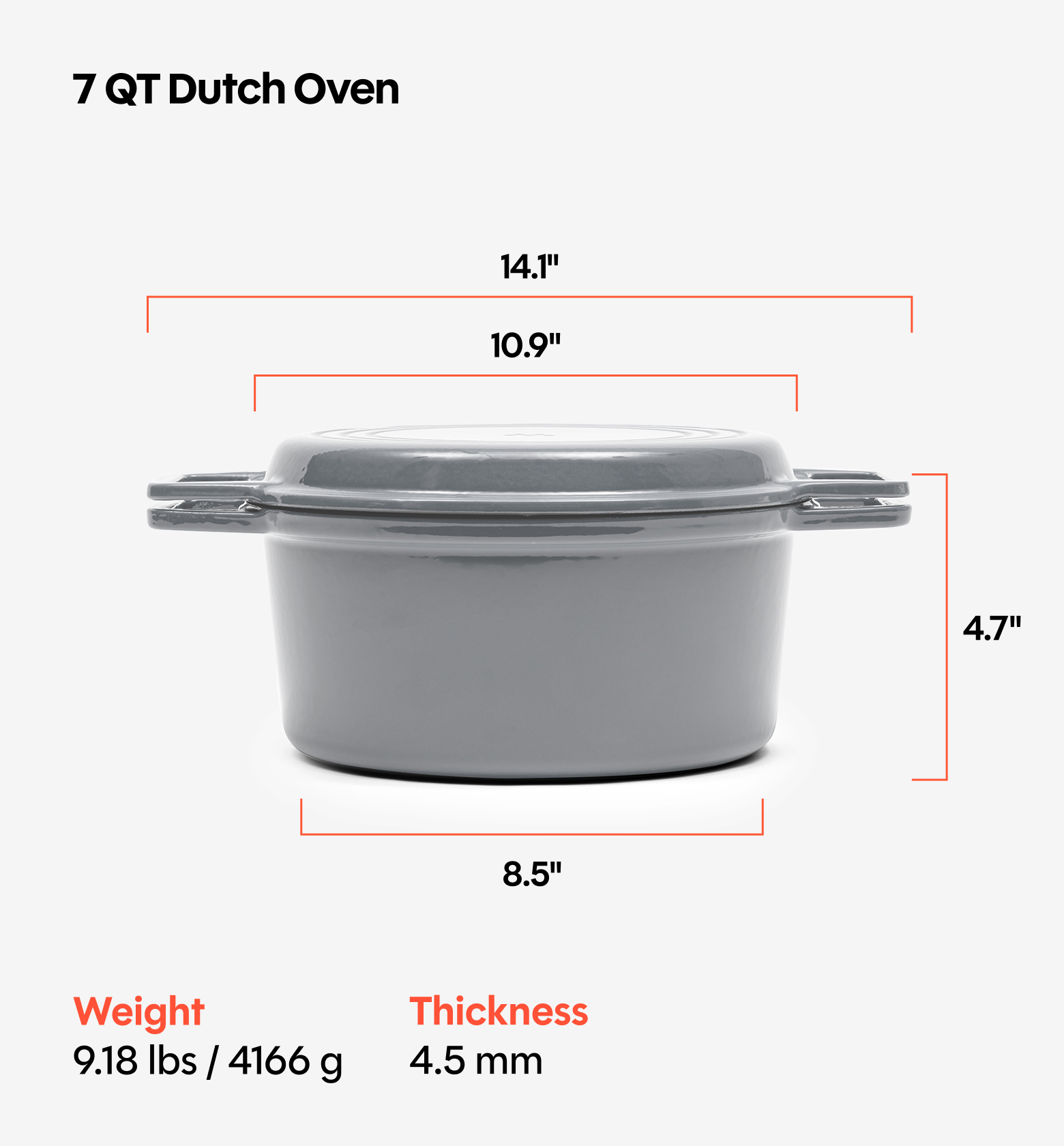 7 QT Enamel Cast-Iron Dutch Oven - Grill Lid - Gray - Final Sale
