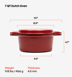 7 QT Enamel Cast-Iron Dutch Oven - Grill Lid - Red - Final Sale