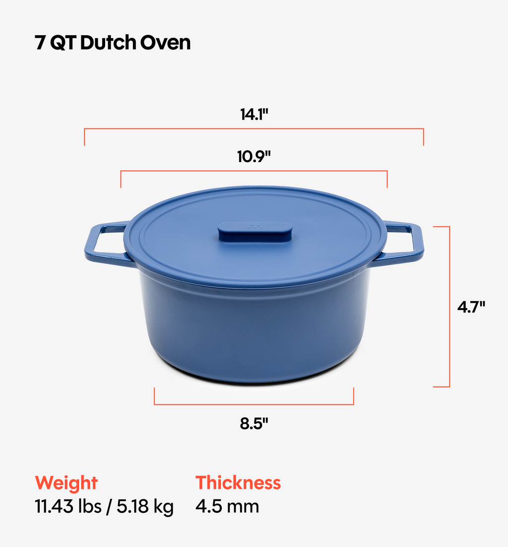 7 QT Enamel Cast-Iron Dutch Oven - Grill & Silicone Lid - Blue - Final Sale