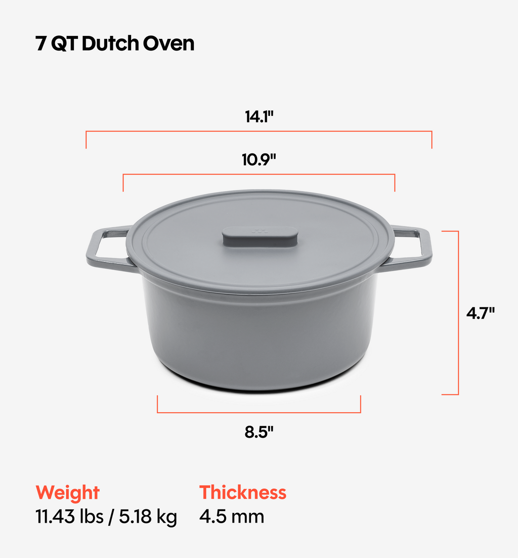 7 QT Enamel Cast-Iron Dutch Oven - Grill & Silicone Lid - Gray - Final Sale
