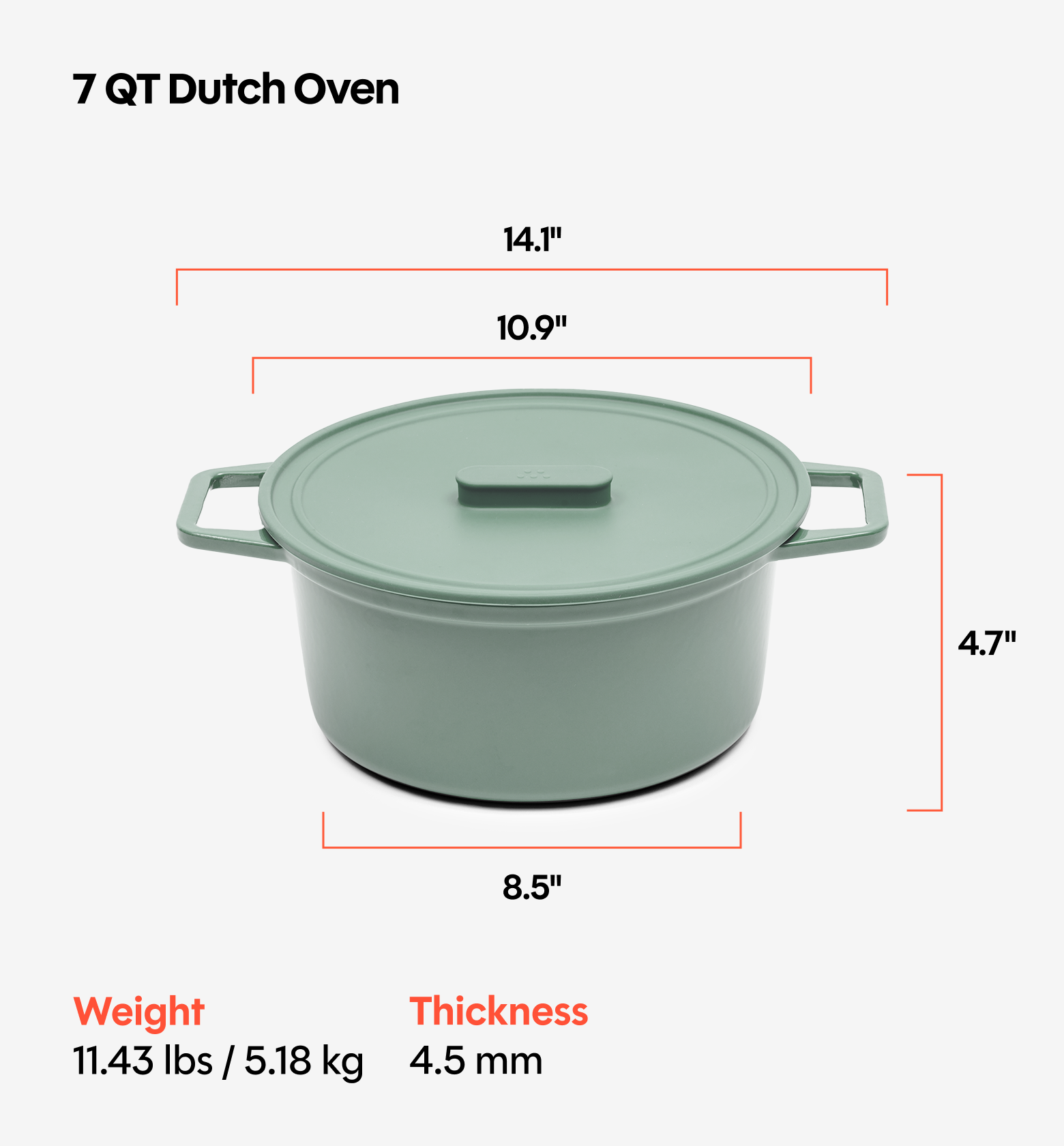 7 QT Enamel Cast-Iron Dutch Oven - Grill & Silicone Lid - Sage - Final Sale