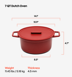 7 QT Enamel Cast-Iron Dutch Oven - Grill & Silicone Lid - Red - Final Sale
