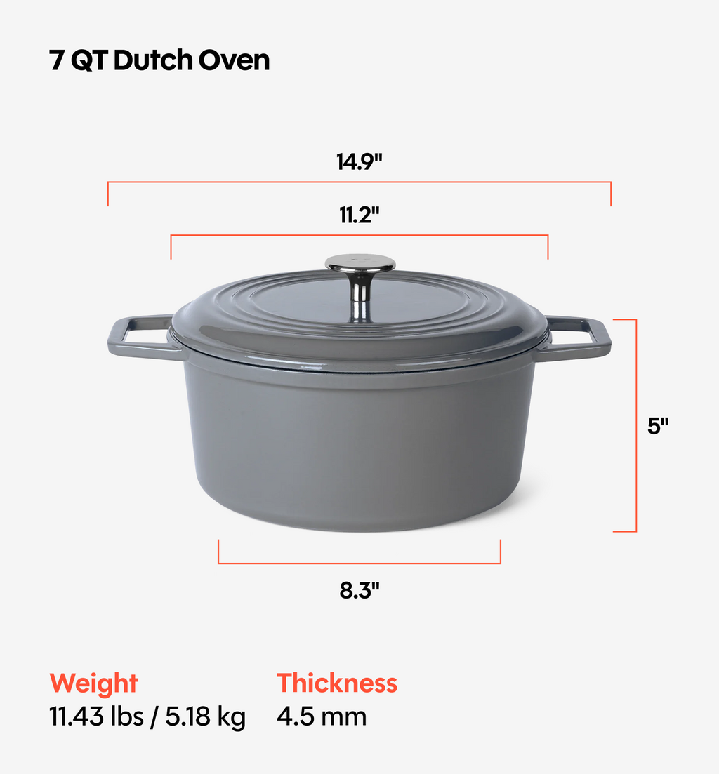 7 QT Enamel Cast-Iron Dutch Oven - Classic Lid - Gray - Final Sale