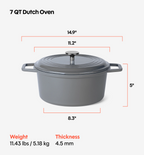 7 QT Enamel Cast-Iron Dutch Oven - Classic Lid - Gray - Final Sale