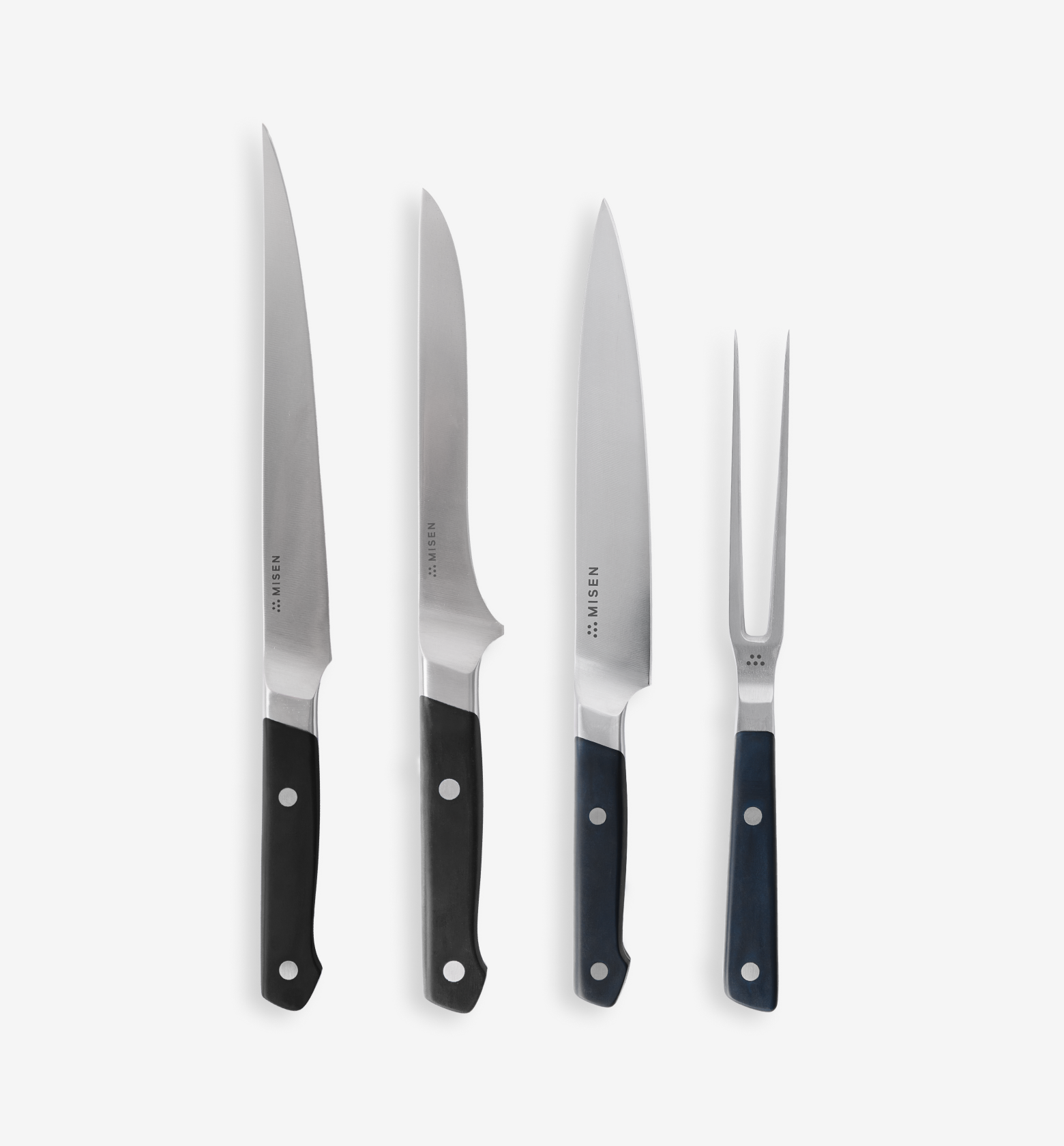 Misen 4-piece carving set with two slicing knives, chef's knife, and carving fork