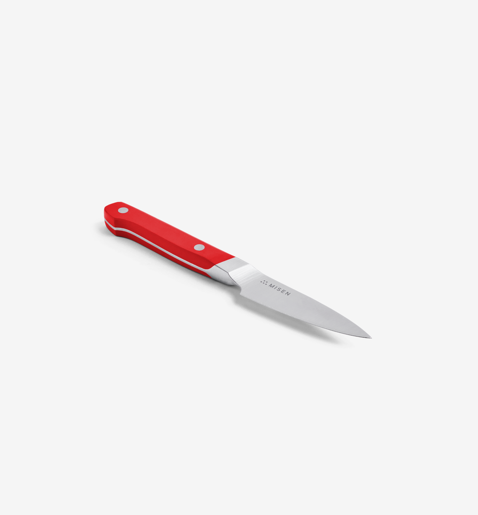 Misen paring knife with red handle and stainless steel blade