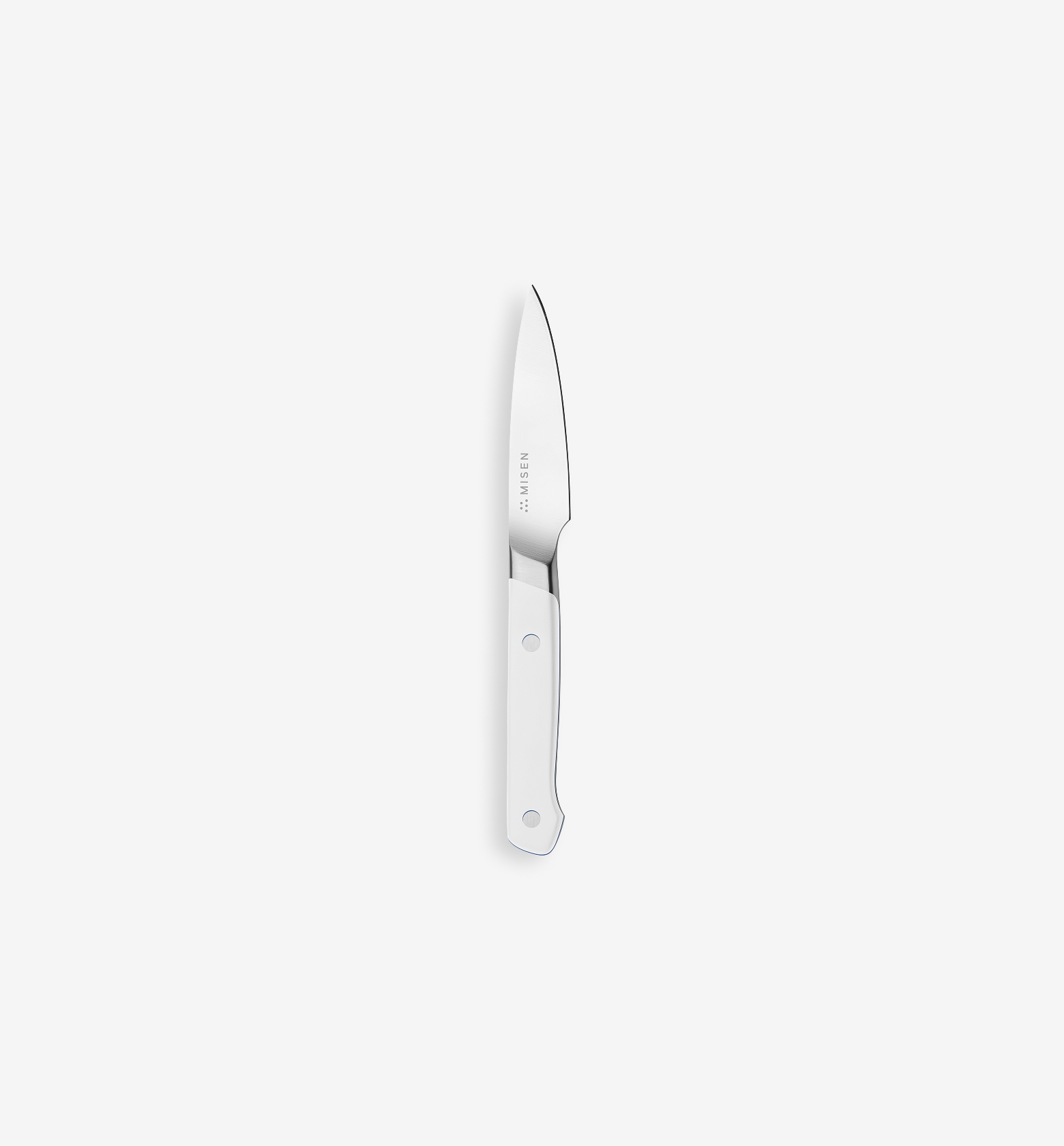 Misen paring knife with white handle and stainless steel blade