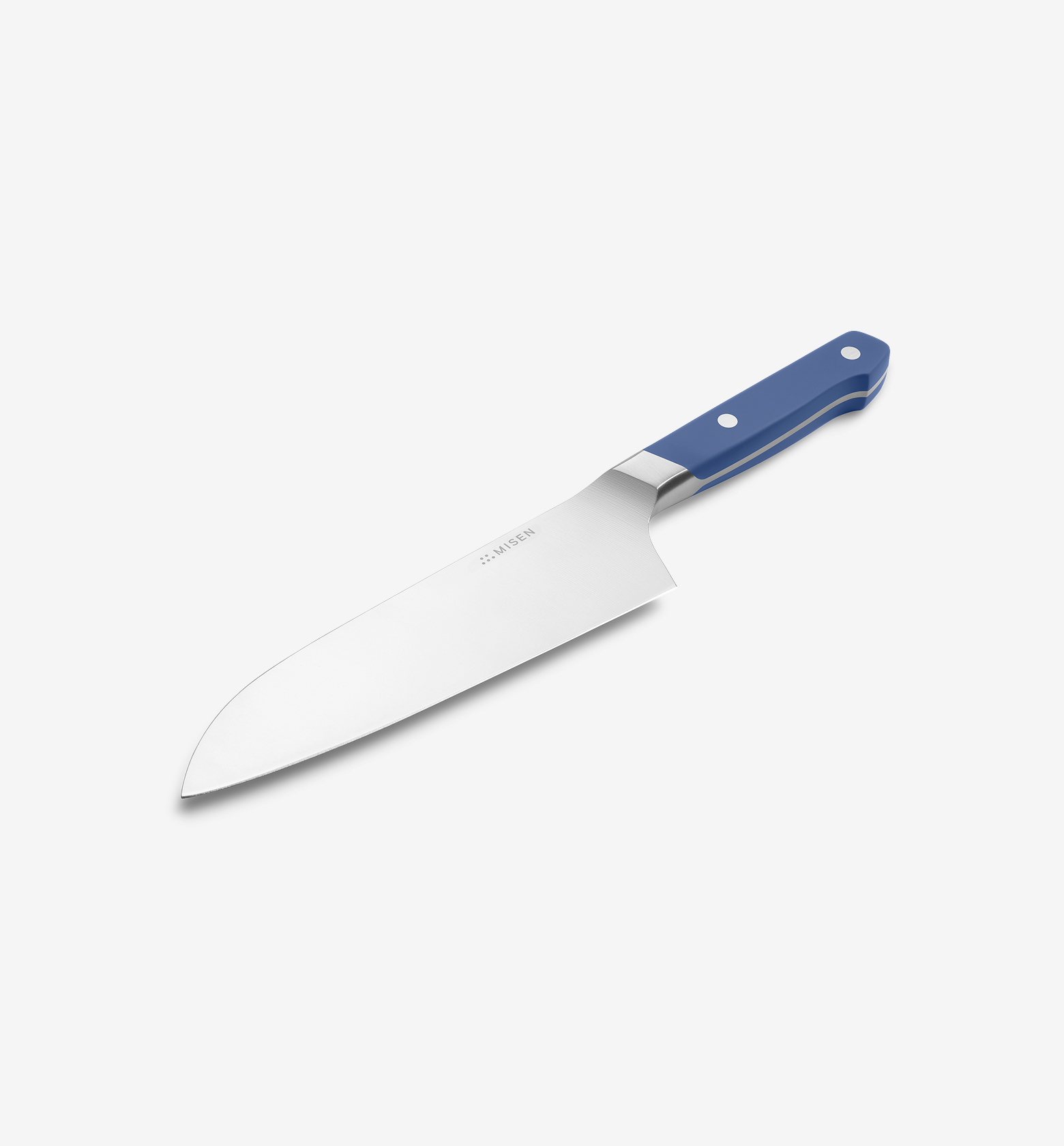 Misen chef's knife with blue handle and stainless steel blade