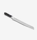 Misen serrated bread knife with black handle and stainless steel blade